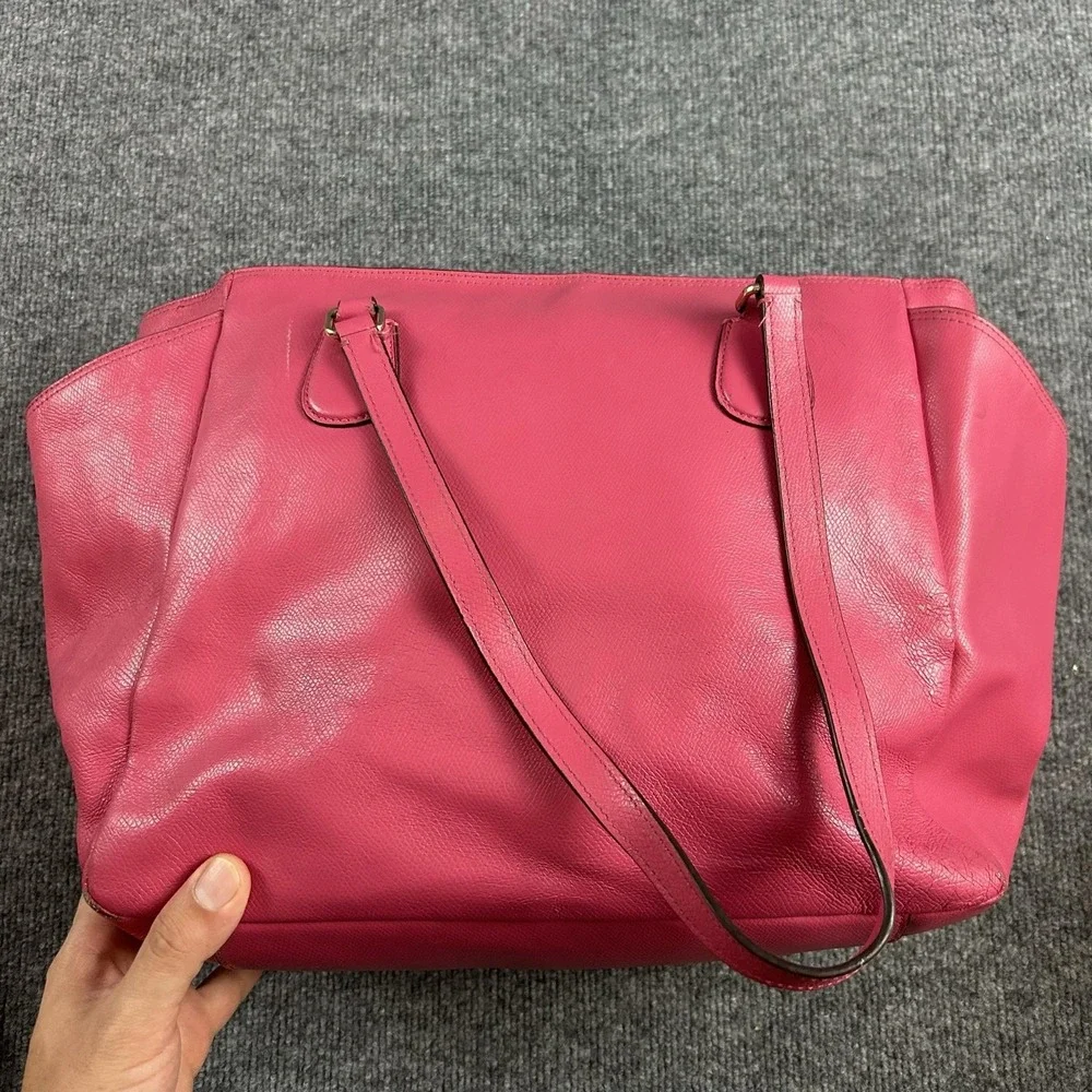 Coach Tote Bag Womens Large Pink Leather Zip Top Shoulder Purse Handbag